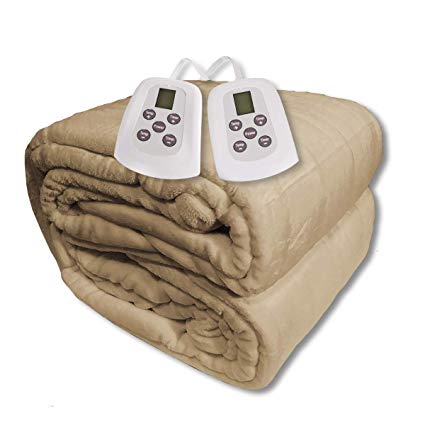 Westerly Queen Size Microplush Electric Heated Blanket with Dual Controllers, Sand