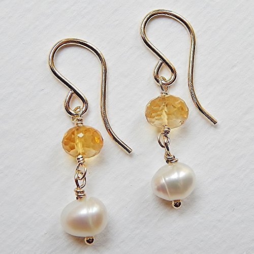 Citrine and Pearl Earrings Gold Filled