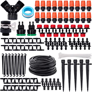 Hiveseen 151 PCS Irrigation Kit, 25M Micro Drip Irrigation System with Adjustable Nozzle Sprinkler Sprayer and Dripper Automatic for Greenhouse, Lawn, Patio, Landscape, Flower Bed, Terrace Plants