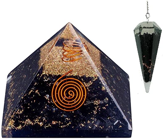 Bliss Creation Pyramid Black Tourmaline Crystal Orgone Pyramid and Pendulum with Orgonite Emf Protection Energy Crystal and Stones Orgonite Pyramid Healing Pyramid EMF Protection Energy Generator