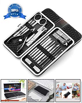 Manicure Pedicure Set (18Pcs), KFYM manicure tools, Stainless Nail Clipper, Professional Grooming Kit, Nail Tools with Luxurious Travel Case