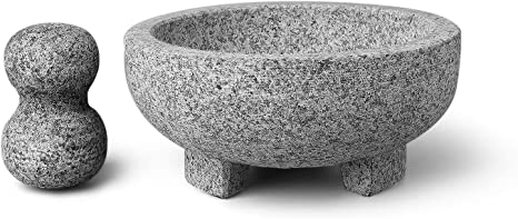 Flexzion Granite Mortar and Pestle Set - Solid Granite Stone Grinder Bowl Holder 7.9 Inch for Guacamole, Herbs, Spices, Garlic, Kitchen, Cooking, Medicine