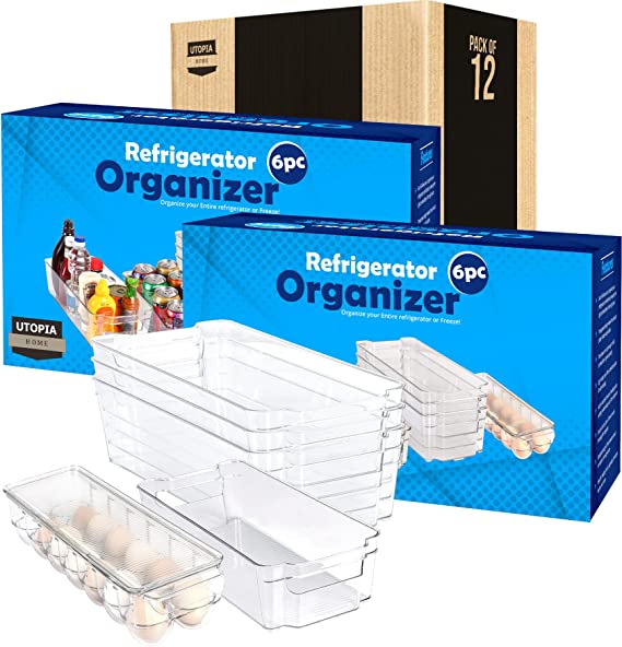 Utopia Home Set of 12 Fridge Organizer - Includes 12 Refrigerator Organizer Bins (10 Drawers & 2 Egg Holder) - Storage Bins for Freezers, Countertops and Cabinets - Pantry Organization And Storage