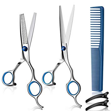 Coolala Hair Cutting Scissors Kit, 6.5 Inch Stainless Steel Razor Shears Professional Hairdressing Scissors for Salon and Home Use, Includes One Straight Scissors, One Thinning Scissors and One Comb