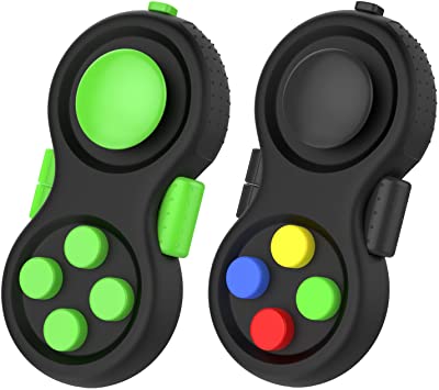 Fidget Controller Pad, ATiC [2 Pack] Stress Reducer Classic Game Pad Anti-anxiety Focus Hand Shank Toy for ADD, ADHD, Autism Kids and Adults Killing Time, Colorful/Black   Green/Black