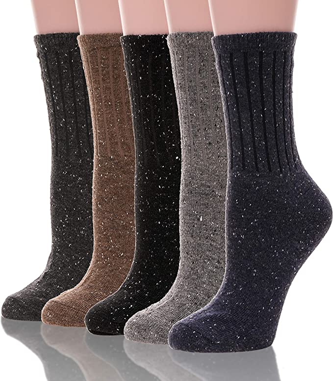 Womens Wool Socks Warm Knit Comfort Cotton Work Duty Boot Winter Socks For Cold Weather 5 Pack