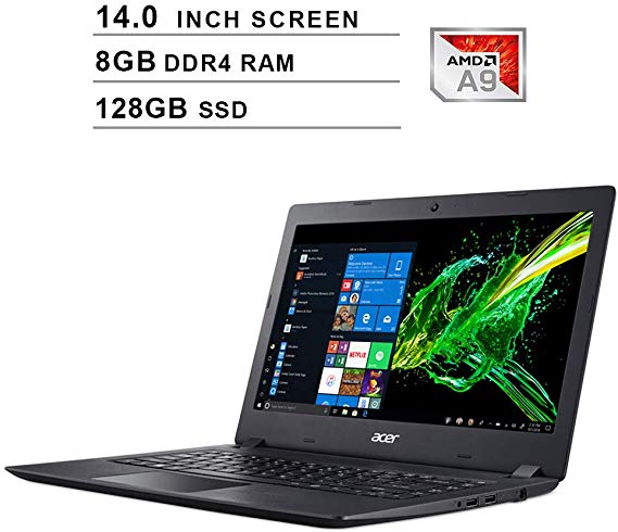 2020 Acer Aspire 3 14-Inch Premium Laptop, AMD Dual Core A9-9420e up to 2.7GHz, AMD Radeon R5, 8GB DDR4 RAM, 128GB SSD, Webcam, HDMI, WiFi, Bluetooth, Windows 10 Home, Black