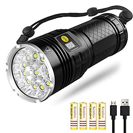 Sondiko 10000 Lumen Super Bright Led Flashlight, Rechargeable 12xLEDs 4 Modes Torch with Power dispaly Function&Insulation Protection Technology