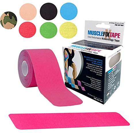 MUSCLE FIX Kinesiology Recovery Sports Athletic Injury Therapeutic Support Precut Strips Tape Roll (20 Strips 10 in X 2 In / 25 cm x 5 cm)