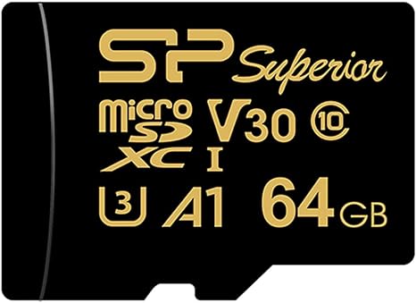 Silicon Power 64GB High Endurance Video microSDXC Card with Adapter, Optimized for 4K UHD Recording Car Dash Cam Security Camera, Class 10 U3 V30 A1 Micro SD MicroSD, Superior Golden Series