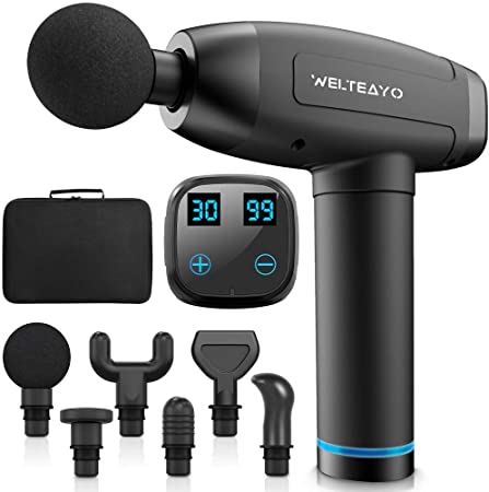 Muscle Massage Gun, WELTEAYO Handheld Deep Tissue Muscle Massager, 30 Speeds Electric Hand-held Massager, Ultra-Quiet Percussion Massager with 6 Massage Heads and LCD Display,Body Relax Fascia Gun
