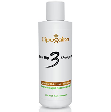 Lipogaine Big 3 Premium Hair Loss Prevention shampoo for Men and Women (2 in 1 formula)- 8 oz.