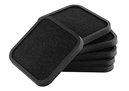 Black Silicone Coasters for Drinks with Absorbent – Set of 6 Unique Modern Elegant Design Table Coaster for Cups Glasses and Mugs Tabletop Protection - Soft Felt Cloth Insert and Non Slip Rubber
