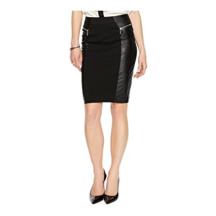 MICHAEL Michael Kors Faux Leather Ponte Skirt (Black, Size 12)