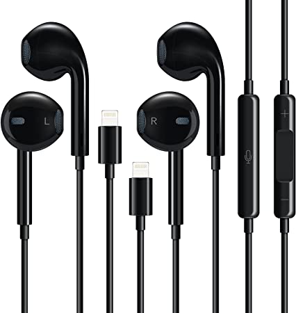 Wired Earphones,2 Pack Headphones with Built-in Microphone Noise Isolating Premium Sound Support Music Playing & Calling Compatible with iPhone 12 11 Pro Max Mini Plus SE X XS XR 8 7