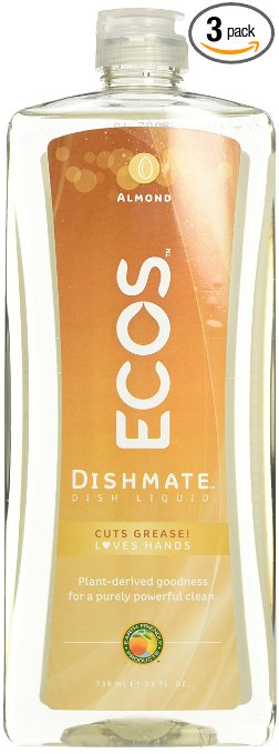 Earth Friendly Products Dishmate, Dishwashing Liquid, Natural Almond, 25 Ounce (Pack of 3)