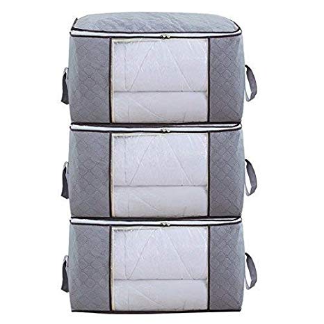 DarNio Foldable Storage Bag Organizers, Waterproof Anti-Mold Moisture Proof Clothes Storage Container Zipper Bag with Clear Window Carry Handles for Blanket Comforter Bedding, Closet Storage Boxes