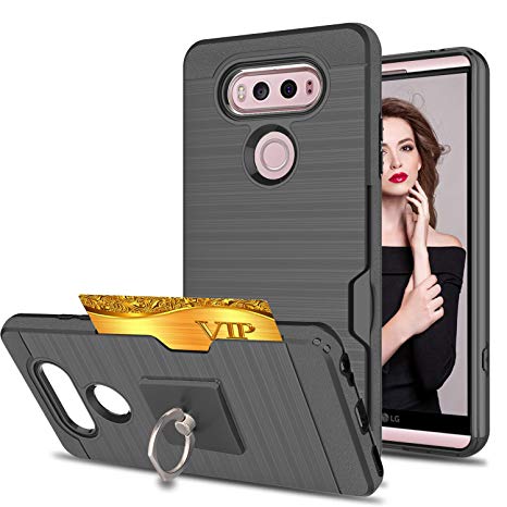 LG V20 Cases,LG V 20 Case With Phone Stand,Ymhxcy [Credit Card Slots Holder][Not Wallet] Dual Full-Body Shockproof Protective Cover Shell For LG V20 (2016)-LCK Black