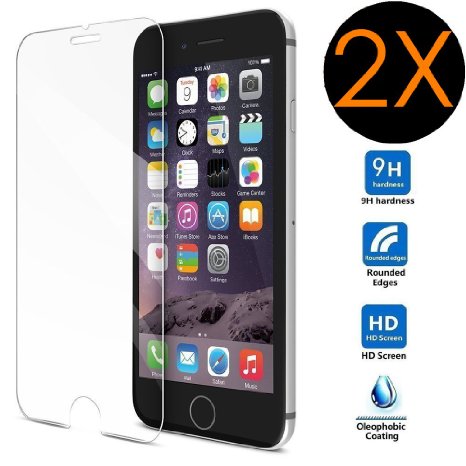 2 Pack iPhone 6 Screen Protector Ultra-Clear High Definition HD Tempered Glass Screen Protectors for iPhone 6 and iPhone 6S