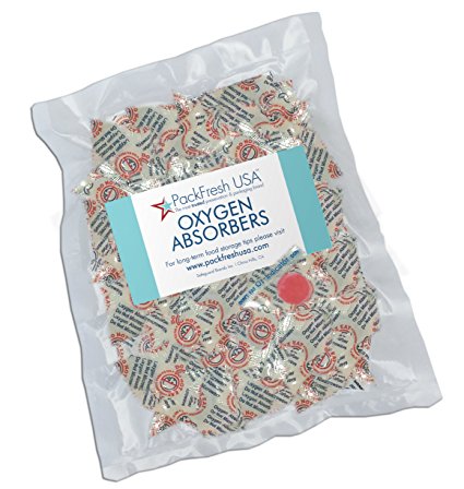 PackFreshUSA 100cc Oxygen Absorbers for Food Storage (50) with PackFreshUSA LTFS Guide