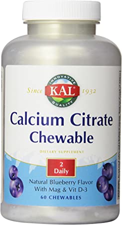 KAL Cal Citrate Plus Chewable Blueberry Tablets, 500 mg, 60 Count
