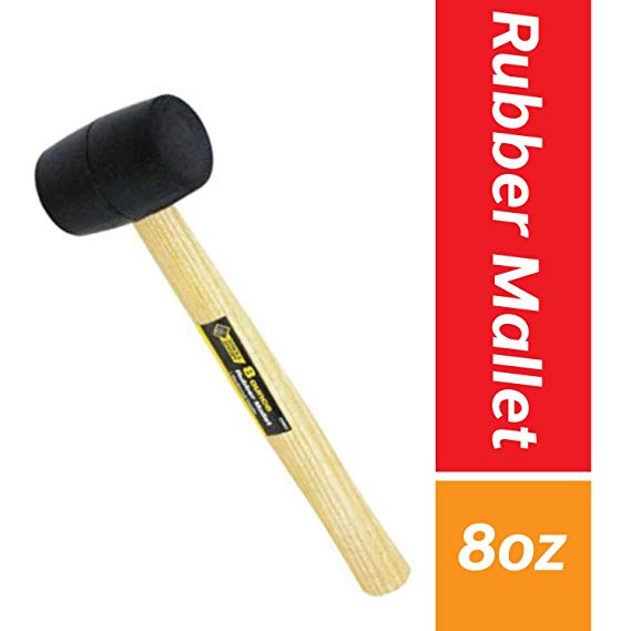 Rubber Mallet 8 oz, Hardwood, Double Faced Soft Mallet with Wooden Handle, Black