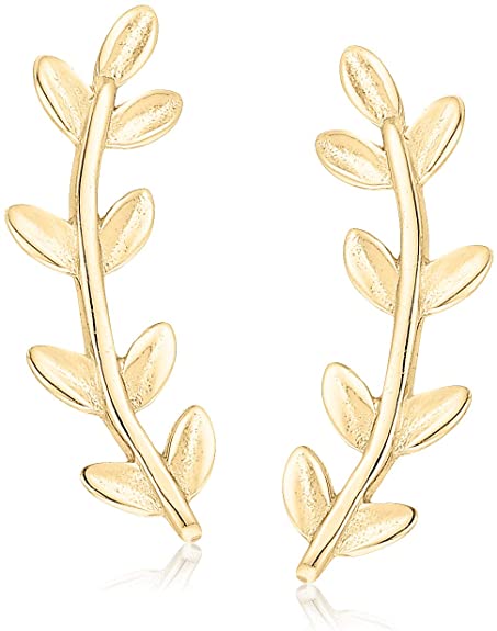 Amazon Collection Women's Leaf Climber Stud Earrings