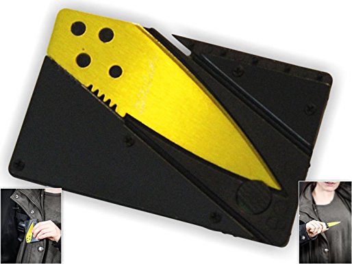 Credit Card Sized Folding Wallet Knife- This Is the Perfect Pocket or Survival Tool, andIt's Cool, Portable, Practical, and Lightweight with a. (Black Gold Blade)
