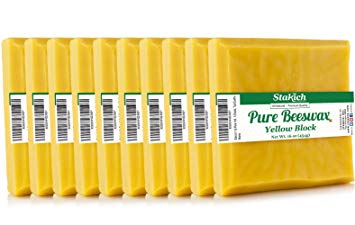 Stakich Pure Yellow BEESWAX Blocks - 100% Natural, Craft Grade, Premium Quality - 10 lb (in 1 lb blocks)