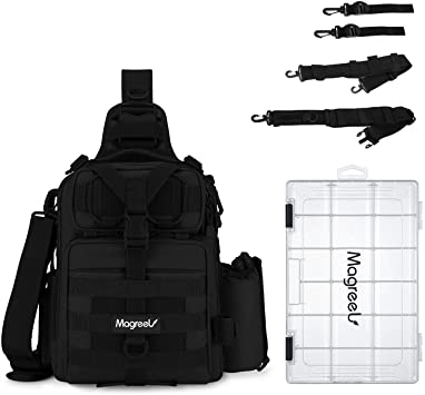 Magreel Fishing Tackle Bag Waterproof Shoulder Backpack Cross Body Sling Bag with Rod Holder and Tackle Box