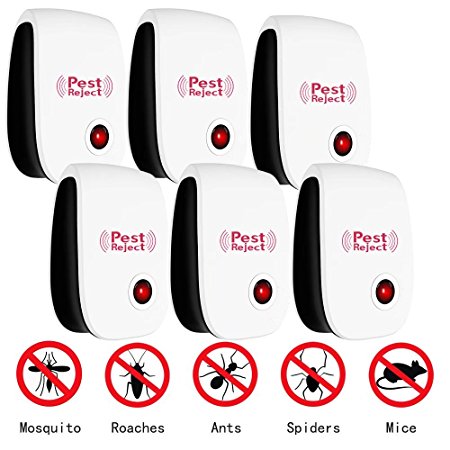 PESKI Pest Control Ultrasonic Pepeller [6 Pack] - Electronic Repellent Plug In for Mosquitoes, Insects, Spiders, Mices, Roaches, Bugs, Flies, Fleas & Ants - Black