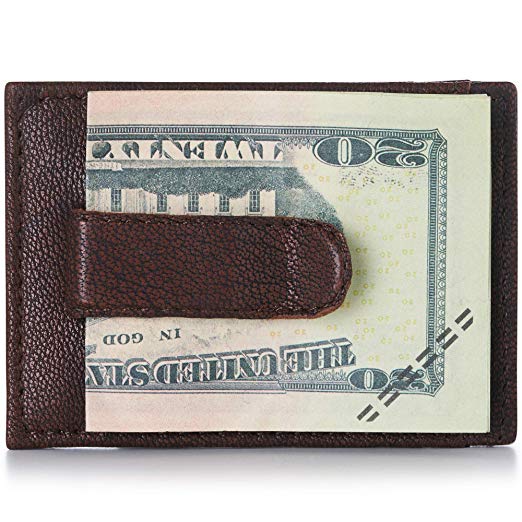 Alpine Swiss Mens Top Grain Leather Minimalist Money Clip Front Pocket Wallet