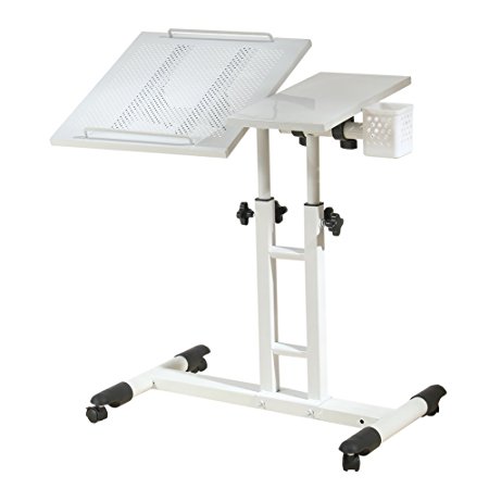 Redscorpion Adjustable Height Rolling Laptop Desk Table,Computer Desk,Over Sofa Bed Table Stand,Tattooing Work Cart (white)