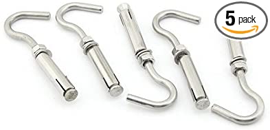 Yasorn M6 Open Cup Hook Expansion Screws Stainless Steel Ceiling Hook Bolts 5-Pack