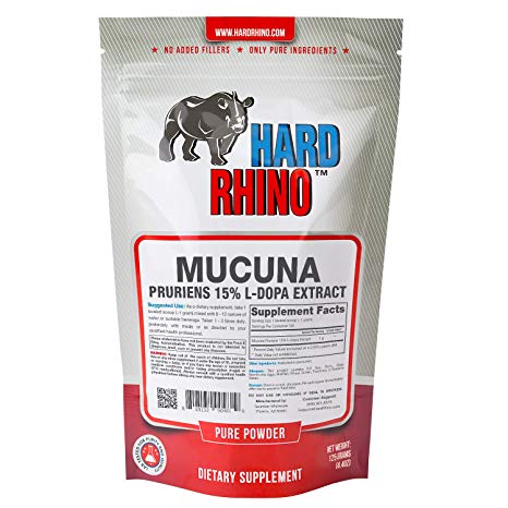 Hard Rhino Mucuna Pruriens 15% Standardized Extract Powder, 250 Grams (8.8 Oz), Lab-Tested, Scoop Included