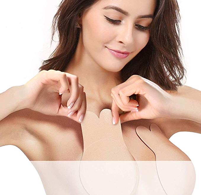 MITALOO Women Invisible Lift Nipplecovers Self Adhesive Strapless Backless Sticky Bra Beige