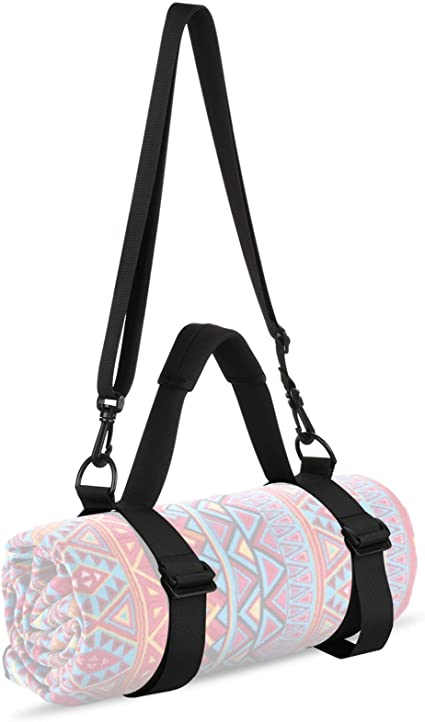 Cosmos Portable Yoga Mat Strap Mat Sling Picnic Blanket Strap with Adjustable Shoulder Strap & Handle for Festivals Picnics Camping Motorcycle Bedroll Pilates, Black