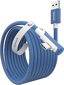 Syntech Link Cable 16 FT Compatible with Meta/Oculus Quest 3, Quest2/Pro/Pico4 Accessories and PC/SteamVR, High Speed PC Data Transfer, USB 3.0 to USB C Cable for VR Headset, Elemental Blue