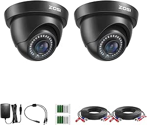 ZOSI 2 Pack 1080P HD TVI Security Camera Outdoor 80ft Night Vision, IP66 Weatherproof, Motion Detection, 2MP CCTV Surveillance Dome Cameras (Black)