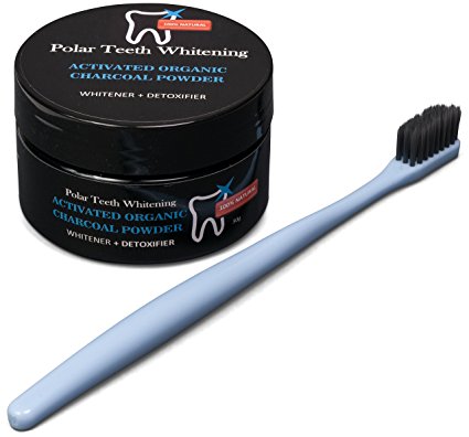 All Natural Teeth Whitening Charcoal Powder and Super Soft Charcoal Toothbrush Set is Made From Organic Activated Coconut - Whitens Teeth, Freshens Breath, Detoxes Naturally