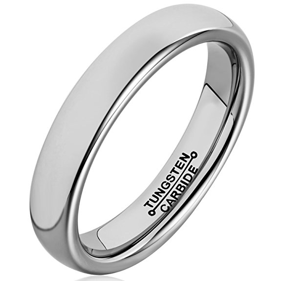 MNH Tungsten Carbide Ring Men Women 4mm Polished Engagement Wedding Band Comfort Fit Domed Classic Design
