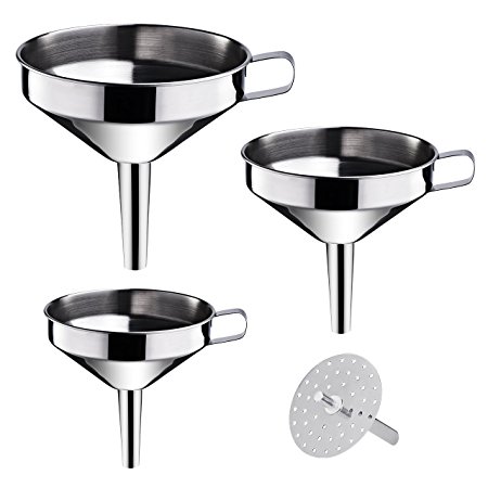 Pictek Stainless Steel Funnel, Kitchen Funnels Set of 3 with Detachable Strainer Filter for Transferring of Liquid, Fluid, Dry Ingredients & Powder