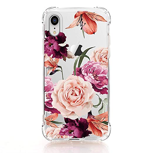 LUOLNH Compatible with iPhone XR Case,iPhone XR Case with Flowers, Slim Shockproof Clear Floral Pattern Soft Flexible TPU Back Cover case for iPhone XR 6.1 inch (2018) -Purple Rose