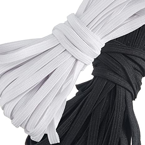 44 Yards Flat Elastic Band, White Black Elastic 8 Cord Flat Woven Elastic Band Flat Sewing Ribbon for DIY Sewing Crafting (6 mm)