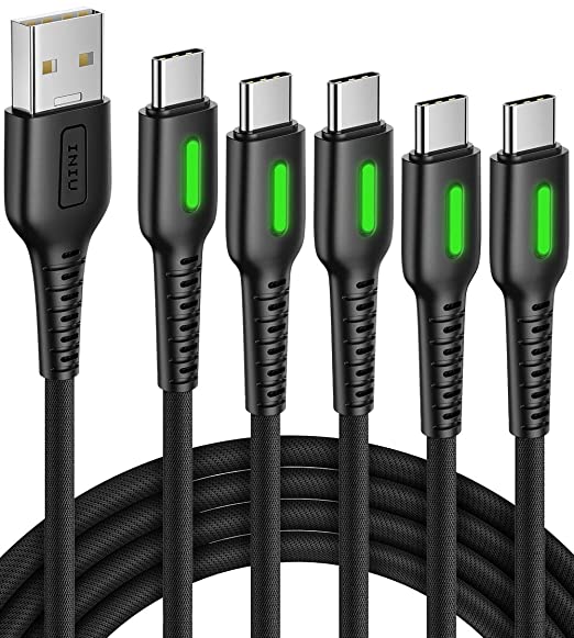 USB C Cable, [5 Pack 3.1A] QC 3.0 Fast Charging USB Type C Cable, INIU (3.3 3.3 6 6 10ft) Nylon Braided Phone Charger USB-C Cable for Samsung Galaxy S20 S10 S9 S8 Plus Note 10 LG Google Pixel Moto etc