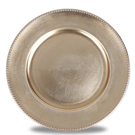 Fantastic:)™ 6pcs/Set Classic Design Round 13"x13" Charger Plates with Metallic Finish (Set of 6, Beaded Gold)