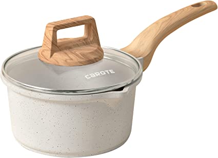 CAROTE 1.5 Quart Saucepan with Lid, Small Nonstick Sauce Pot with Lid, Cooking Sauce Pan with Pour Spout- PFOA FREE