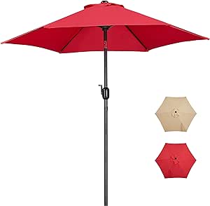 Yaheetech 7.5FT Patio Umbrella Outdoor Market Table Umbrella with 6 Sturdy Ribs, Push Button Tilt & Crank for Garden/Lawn/Deck/Backyard/Pool/Beach (Red)