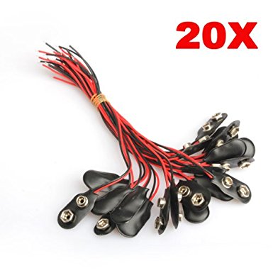 Glamorway 20Pcs I-Type 9V Battery Snap-on Connector Clip With Wire Holder Cable Leads Cord