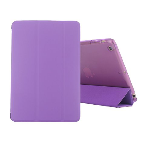 Ipad Mini Case, Ipad Mini 2 Case, H&T(TM) Ultra Slim Pu Leather   Clear PC Hard Protective Stand Flip Back Cover Case Light Weight Auto Wake Up/Sleep Smart Cover Tri-fold Case for iPad Mini 3/2/1 (Purple)